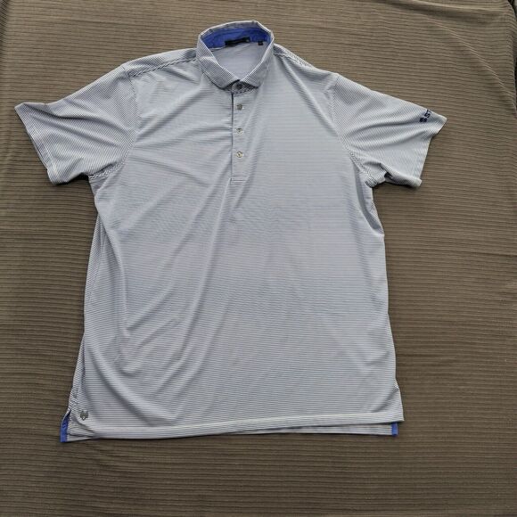 Greyson Polo Shirt Men 2XL Polyester Blue Striped Golf Stretch Short Sleeve. - Picture 1 of 10